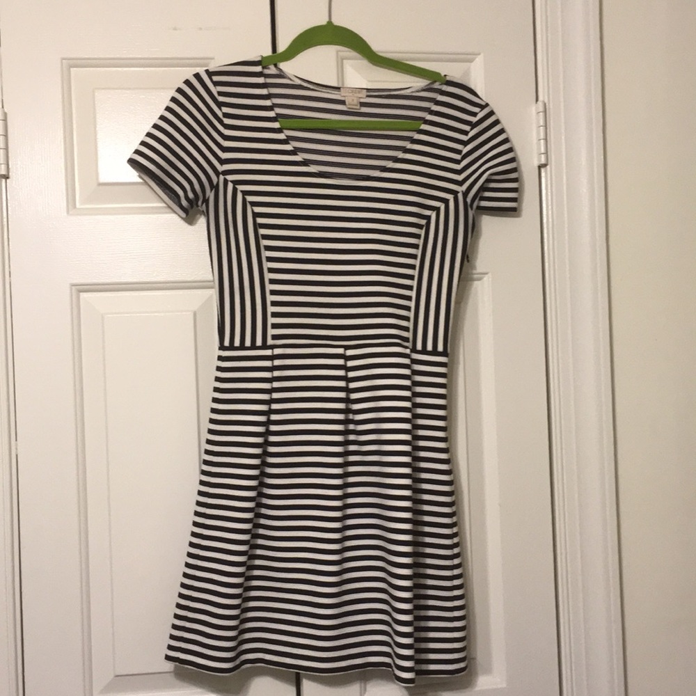 J. Crew Cap-sleeve B&W Striped Dress